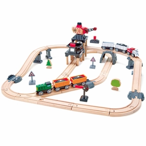 Hape Mining Loader Set - 12pc Wooden Train Yard Playset