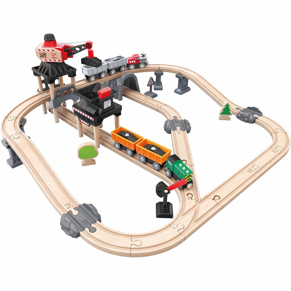 Hape Mining Loader Set - 12pc Wooden Train Yard Playset