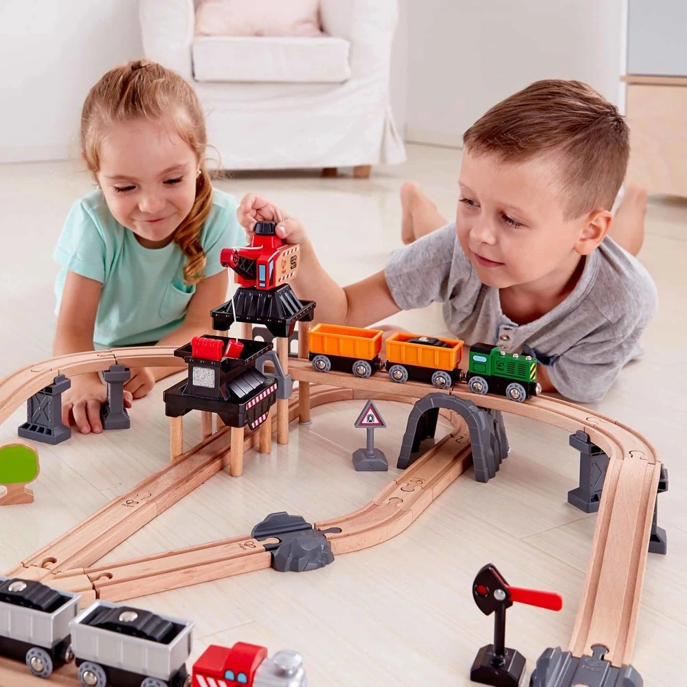 Hape Mining Loader Set - 12pc Wooden Train Yard Playset