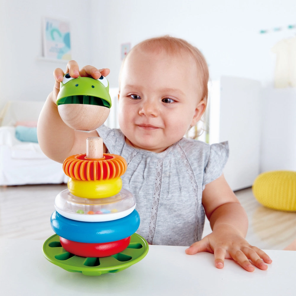 Hape Mr. Frog Stacking Rings - Colorful Learning Toy with Wobbling Base