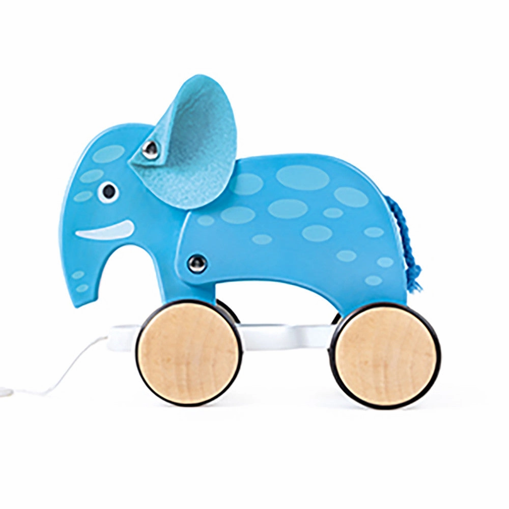 Hape Pull-Along Elephant - Blue Wooden Animal Toy