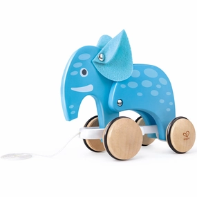 Hape Pull-Along Elephant - Blue Wooden Animal Toy