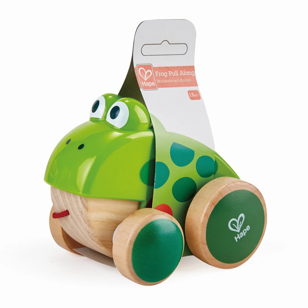 Hape Pull Along Frog  Vibrant Green Wooden Toy