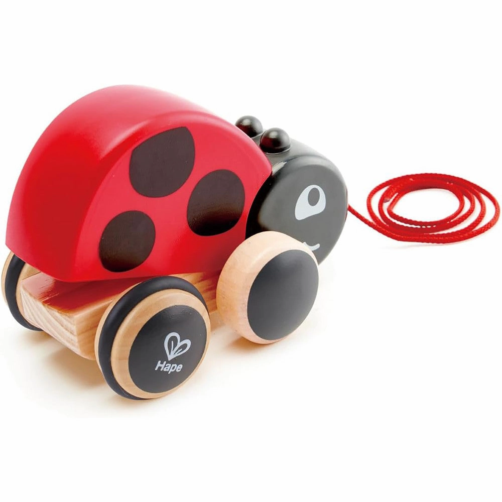 Hape Pull-Along Ladybug  Red & Black, Wooden Toy with Moving Wings