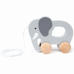 Hape Push & Pull Elephant - Gray - Wooden Toddler Toy