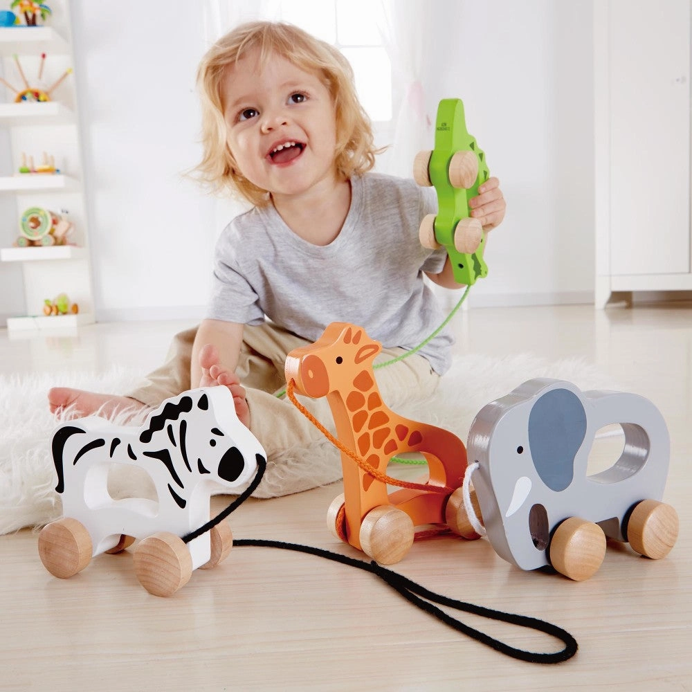 Hape Push & Pull Elephant - Gray - Wooden Toddler Toy