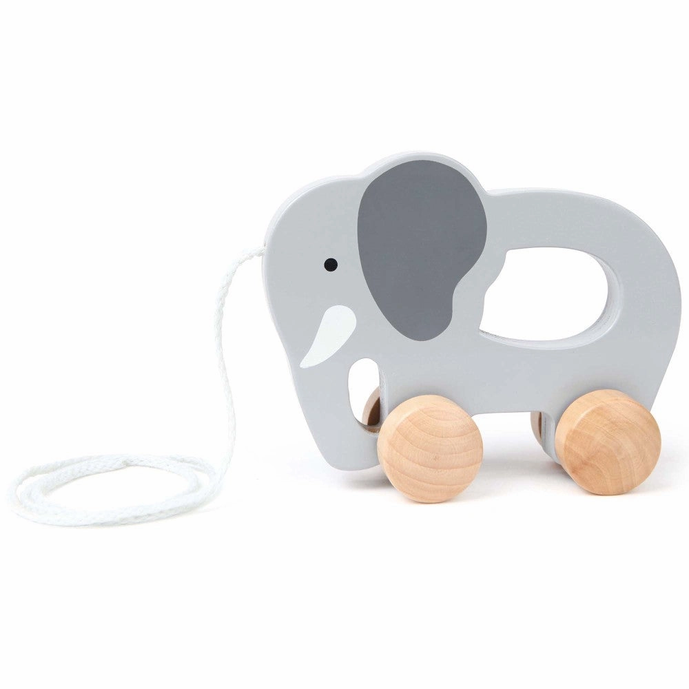 Hape Push & Pull Elephant - Gray - Wooden Toddler Toy