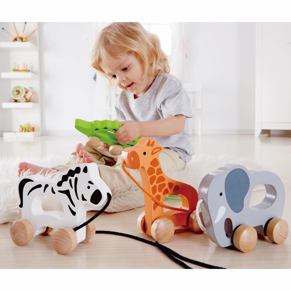 Hape Push & Pull Elephant - Gray - Wooden Toddler Toy