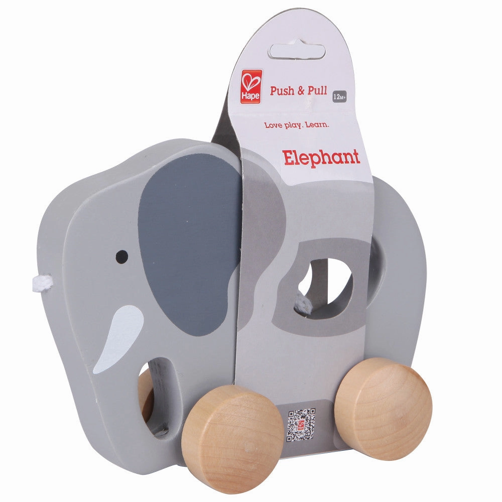 Hape Push & Pull Elephant - Gray - Wooden Toddler Toy