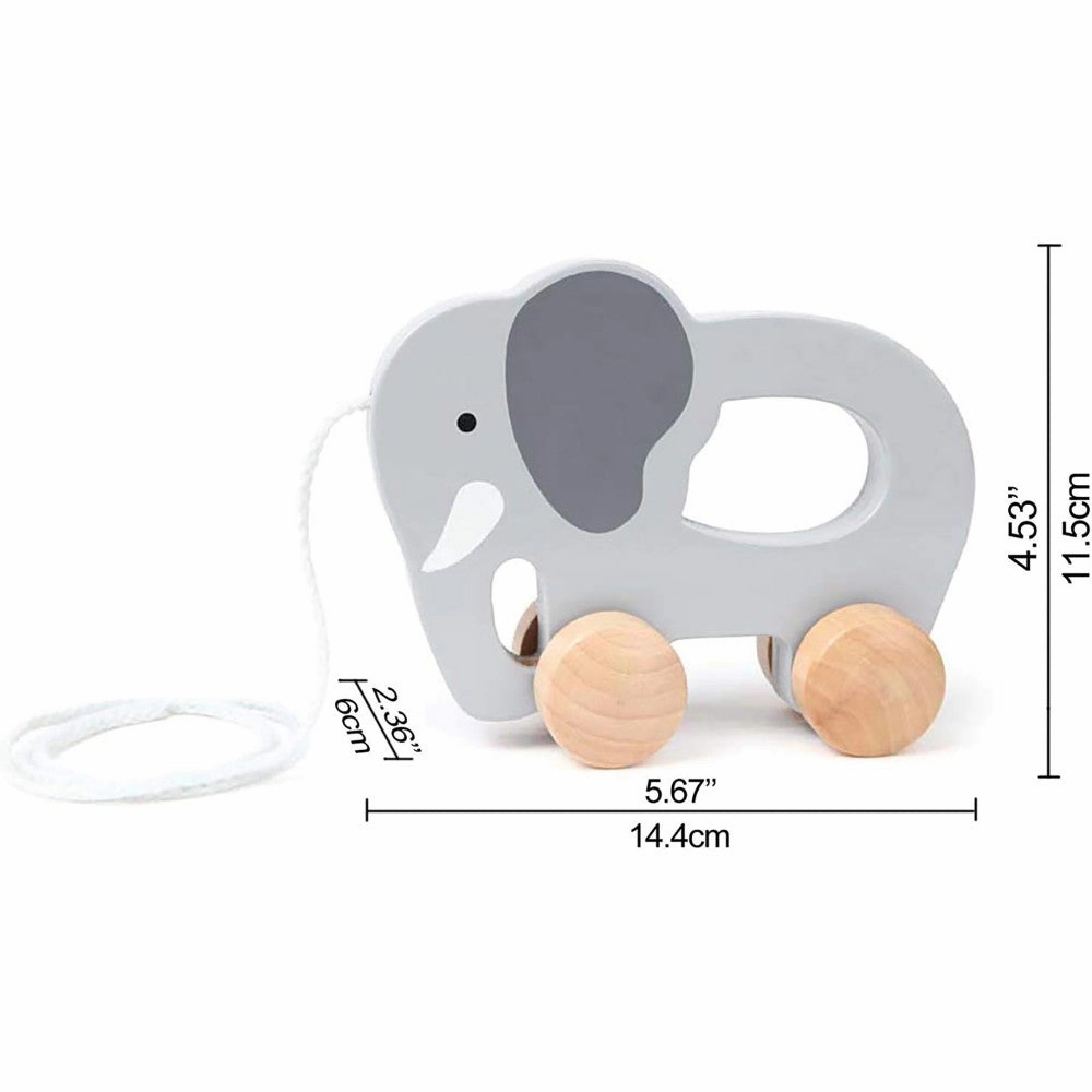Hape Push & Pull Elephant - Gray - Wooden Toddler Toy