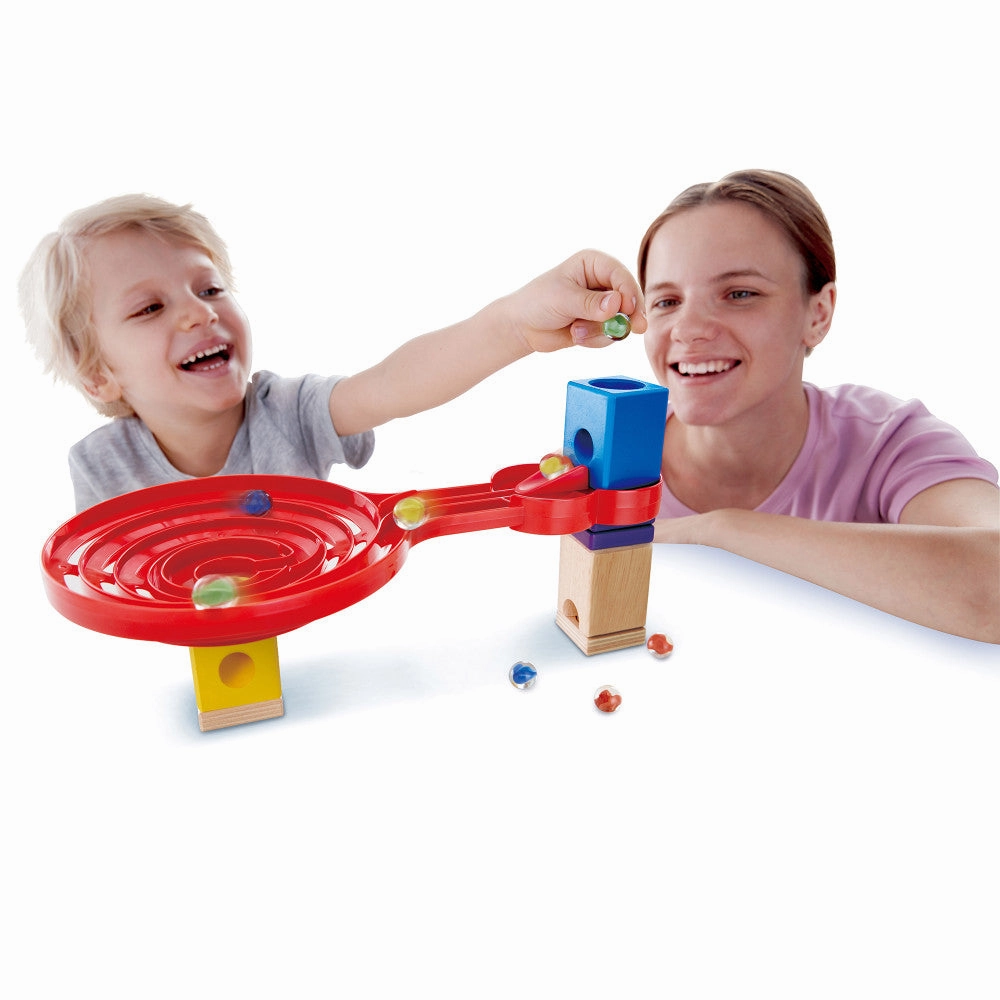Hape Quadrilla Double-Sided Spiral Twist - 18pc Wooden Marble Run Accessory