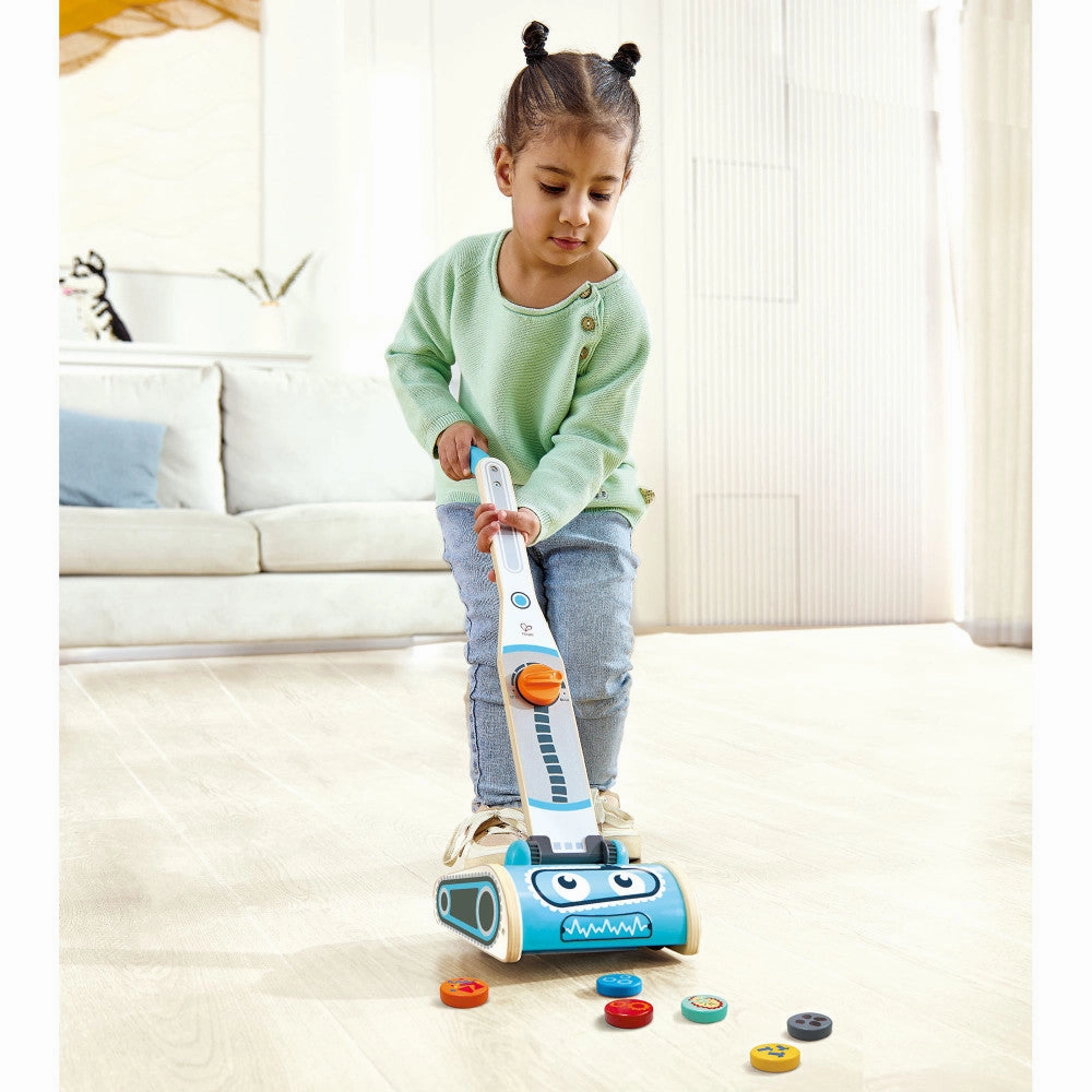Hape Robot Vacuum Clean Up Playset - Whimsical Blue Wooden Toy