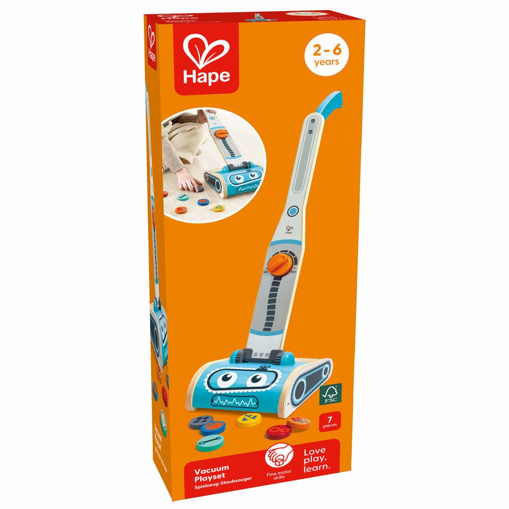 Hape Robot Vacuum Clean Up Playset - Whimsical Blue Wooden Toy