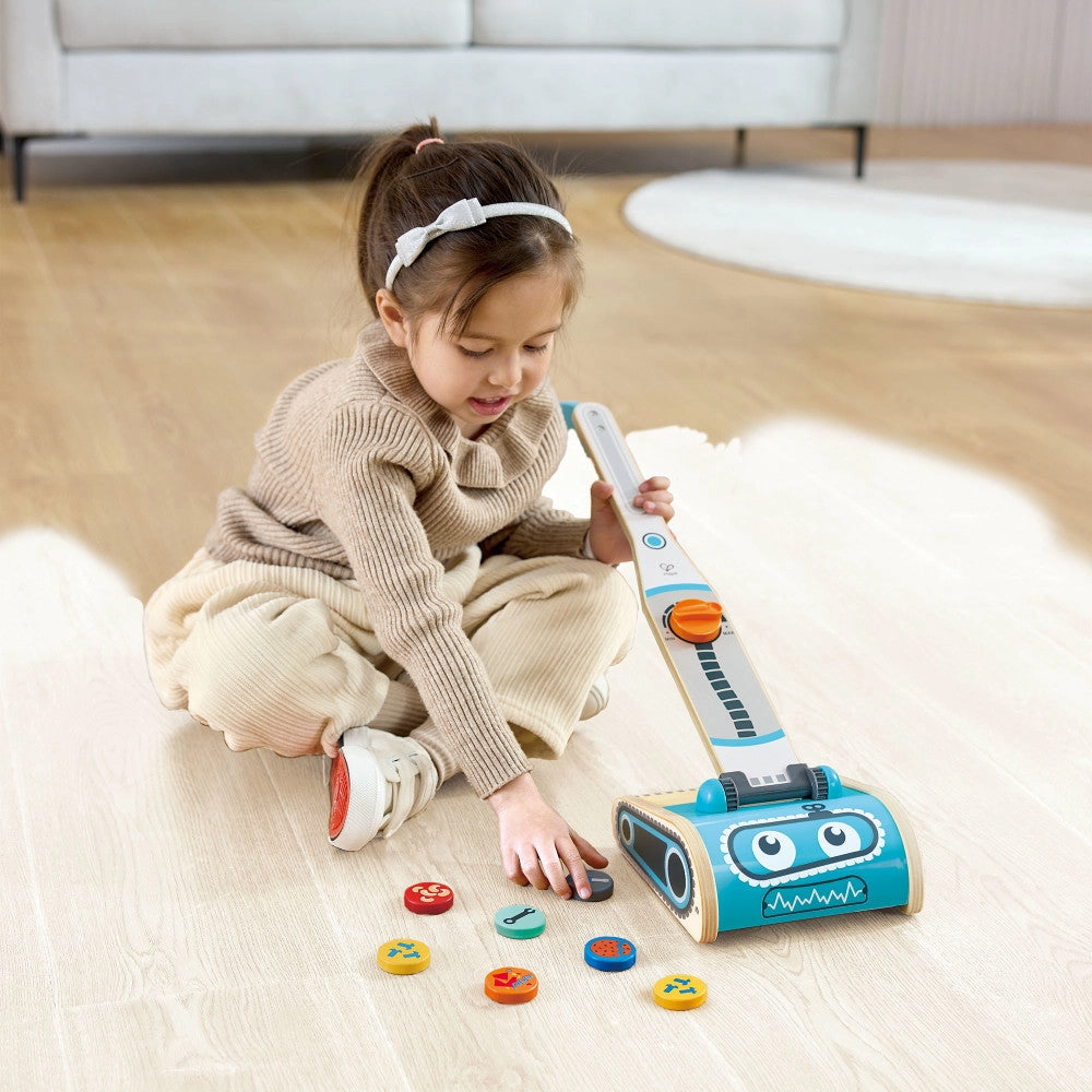 Hape Robot Vacuum Clean Up Playset - Whimsical Blue Wooden Toy