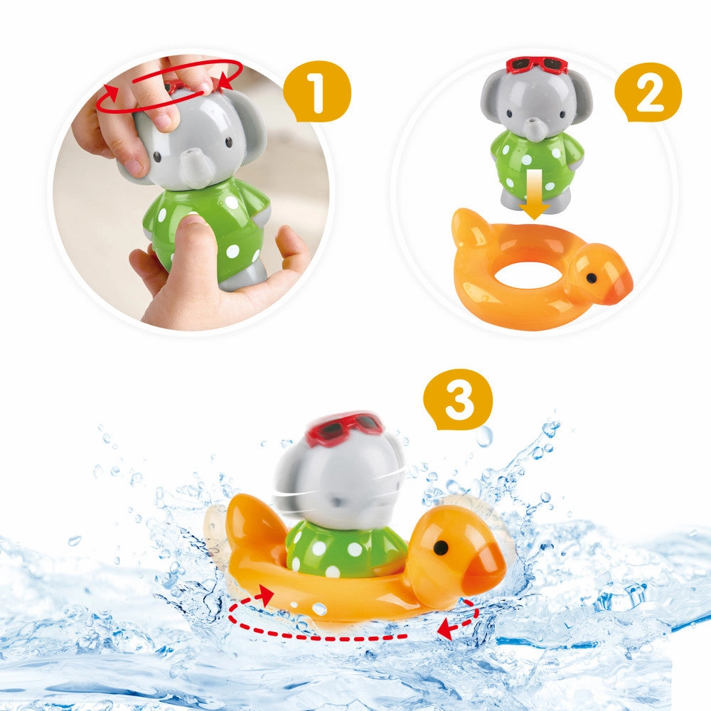 Hape Spin Splash 'n' Swim Elephant  Color-Changing Bath Toy