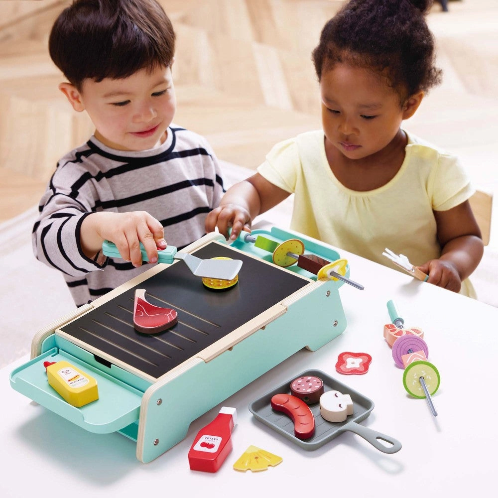 Hape Teal Wooden Sizzling Griddle & Grill BBQ Playset