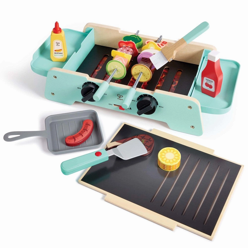 Hape Teal Wooden Sizzling Griddle & Grill BBQ Playset