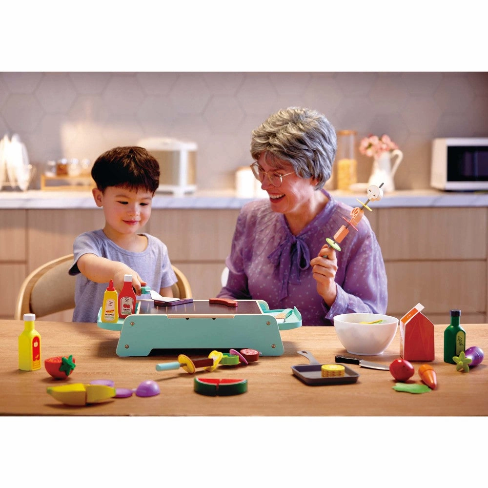Hape Teal Wooden Sizzling Griddle & Grill BBQ Playset