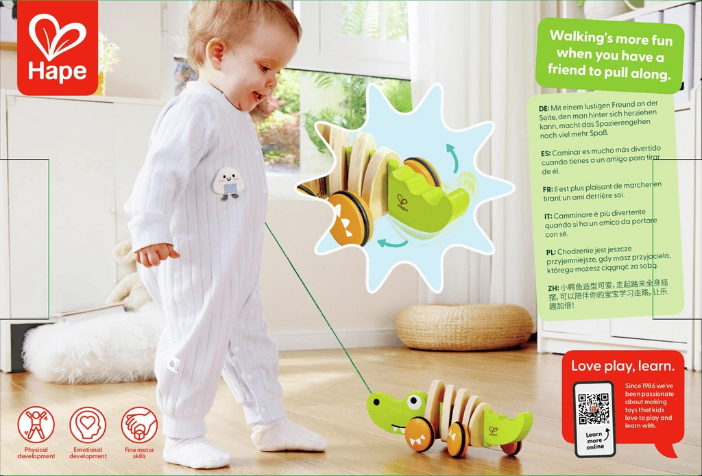 Hape Walk-A-Long Crocodile Pull Along Toy for Toddlers Ages 1 and Up