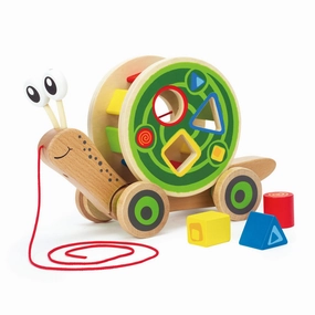 Hape Walk-A-Long Snail - Wooden Shape Sorter Pull Toy for Toddlers