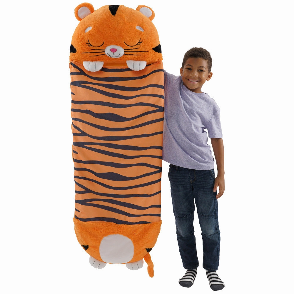 Happy Nappers Tiger Tobi 54 inch Plush Pillow & Sleepy Sack - Medium