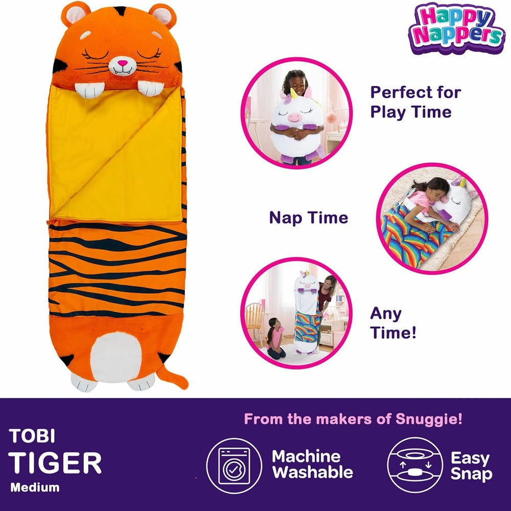 Happy Nappers Tiger Tobi 54 inch Plush Pillow & Sleepy Sack - Medium