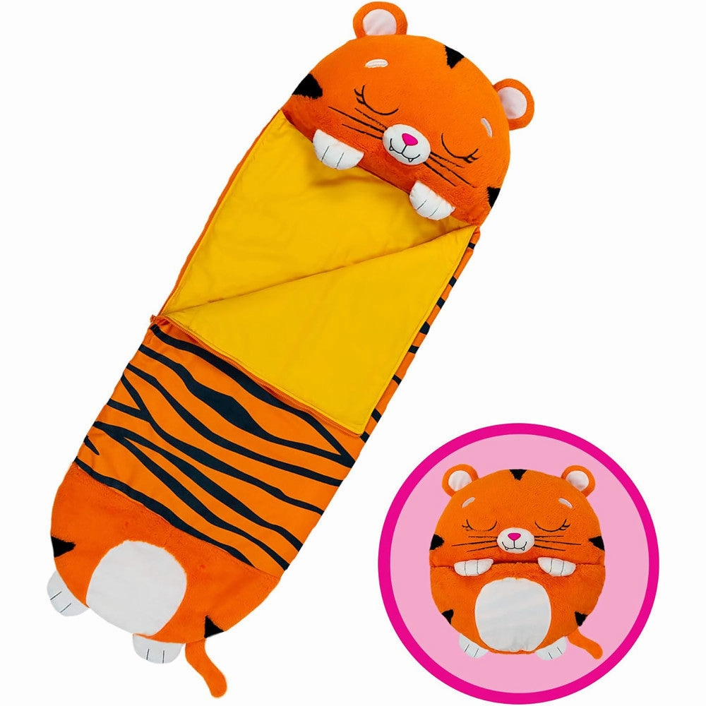 Happy Nappers Tiger Tobi 54 inch Plush Pillow & Sleepy Sack - Medium