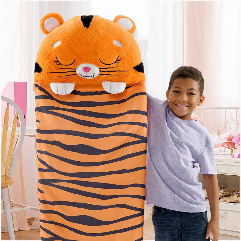 Happy Nappers Tiger Tobi 54 inch Plush Pillow & Sleepy Sack - Medium