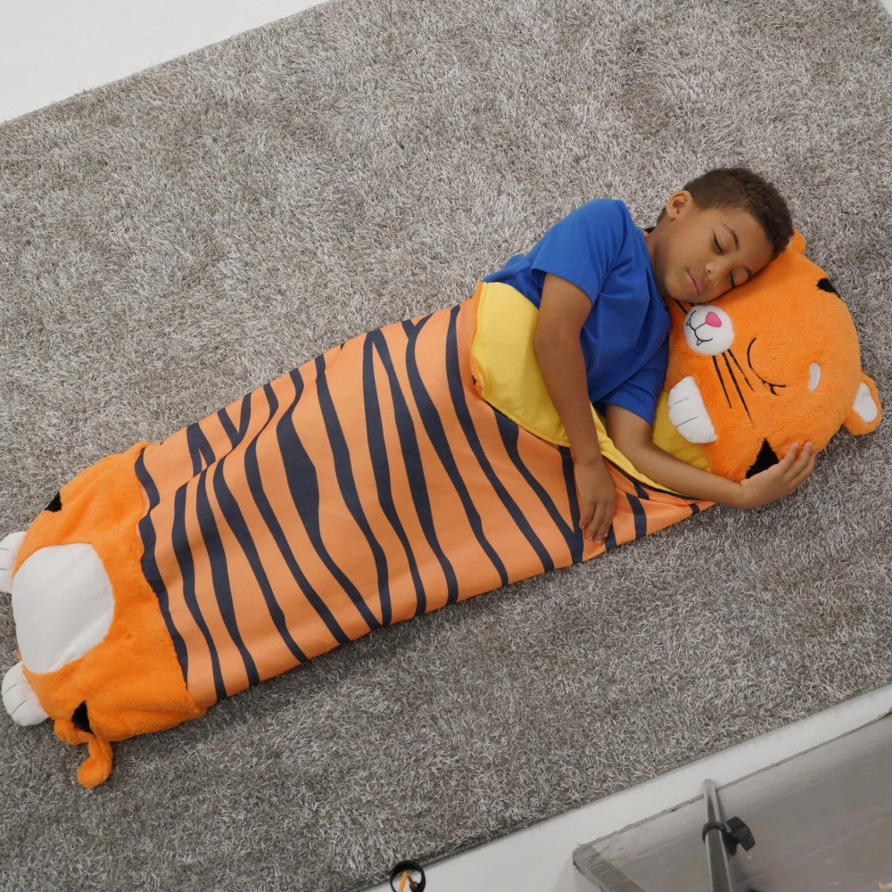 Happy Nappers Tiger Tobi 54 inch Plush Pillow & Sleepy Sack - Medium