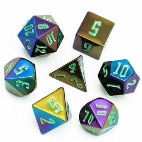 Jumbo Metallic Dice Set with Green Font RPG Dice