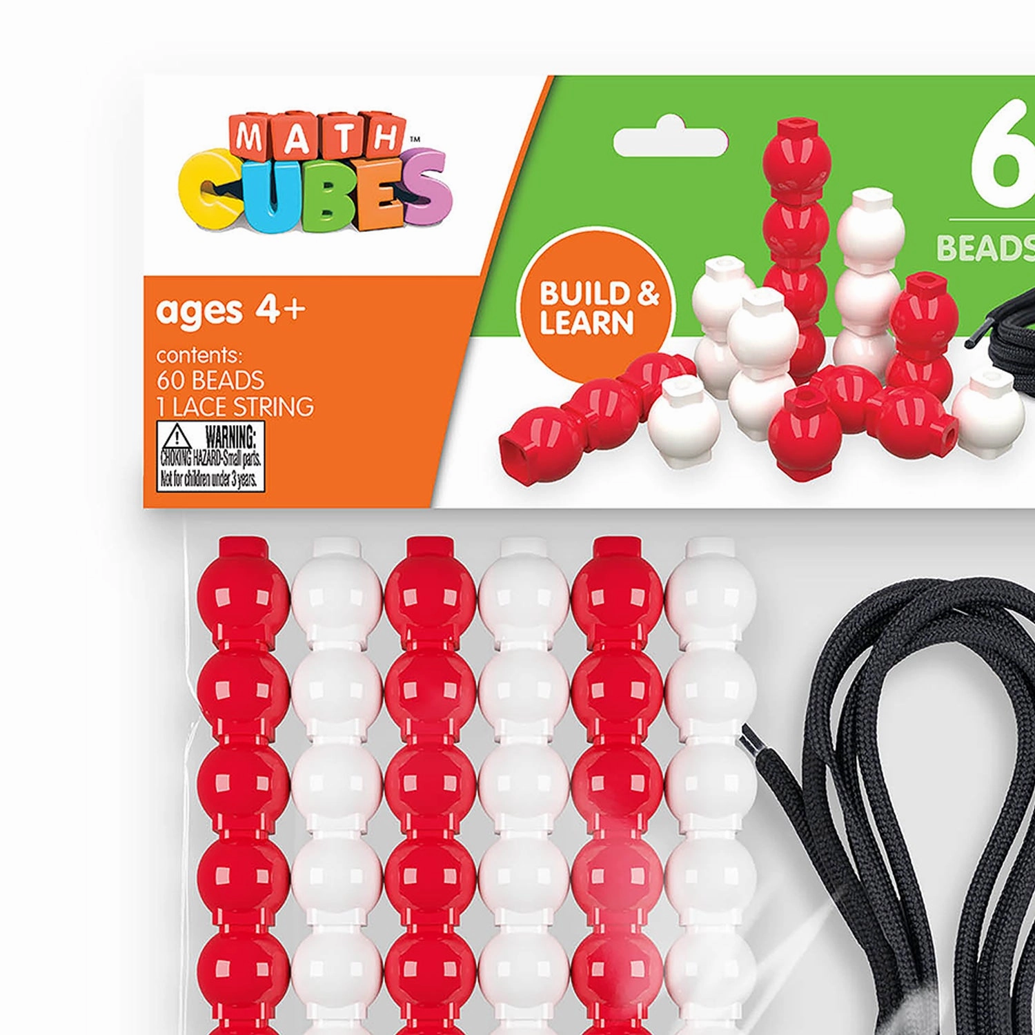 Junior Learning 60 Bead Cubes and Laces - Educational Counting and Sorting Toy