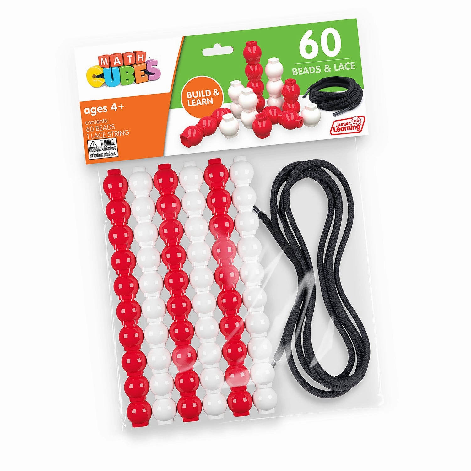 Junior Learning 60 Bead Cubes and Laces - Educational Counting and Sorting Toy