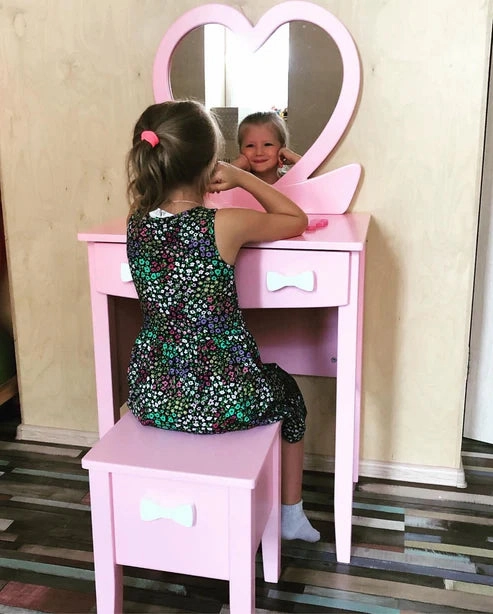 Kiddies Kingdom Girl Dressing table with a mirror and a chair set Imaginative Play For Ages 3 and Above