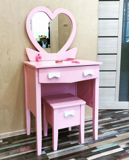 Kiddies Kingdom Girl Dressing table with a mirror and a chair set Imaginative Play For Ages 3 and Above