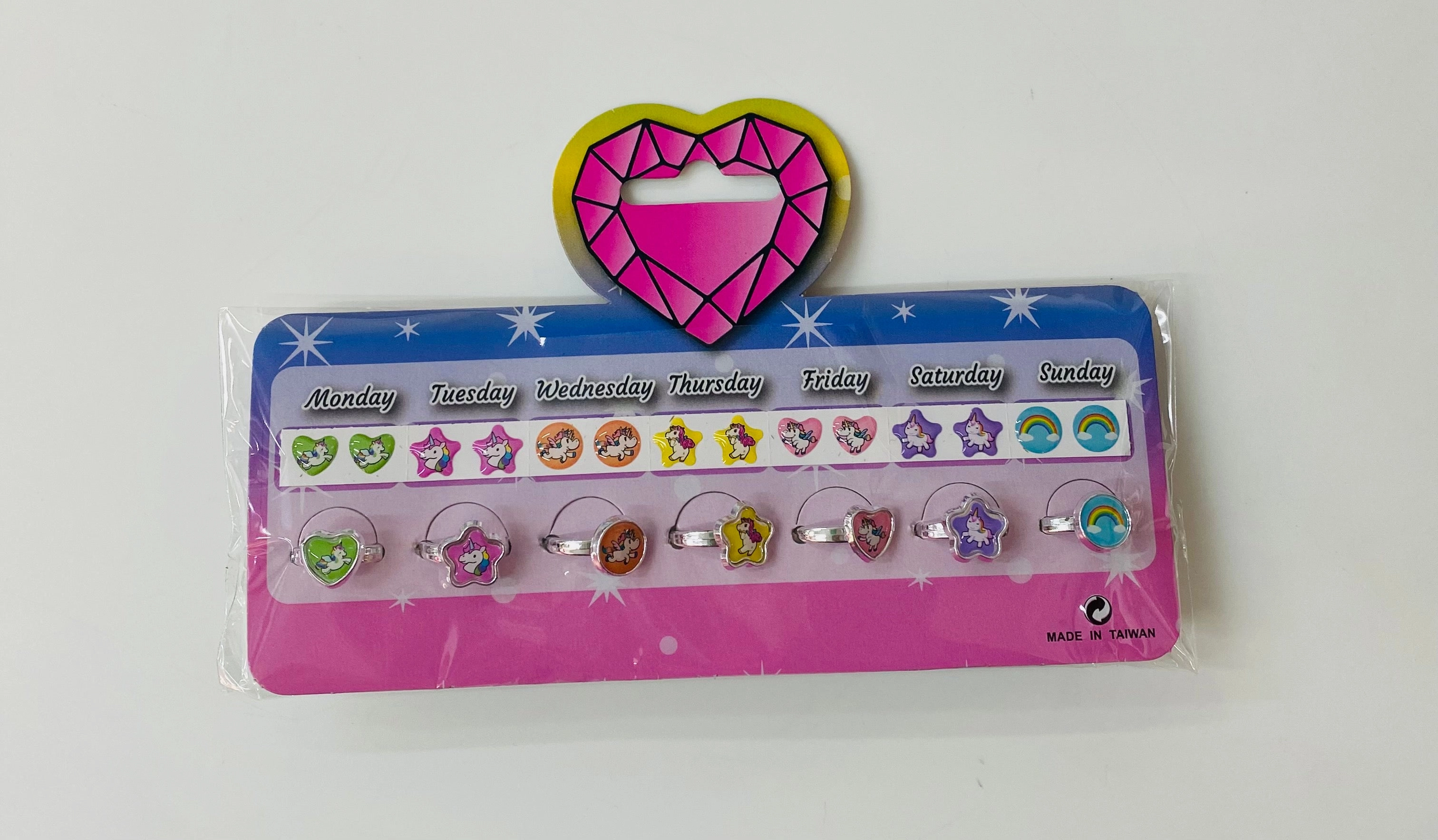 Kids Unicorn Ring Earrings Week Set