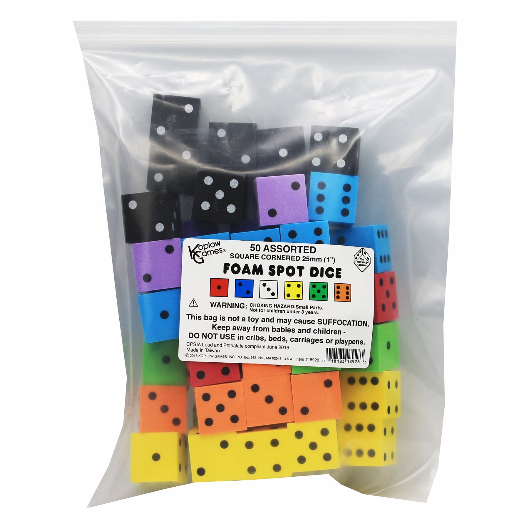 Koplow Games Colorful Foam Spot Dice Set, 50 Pieces