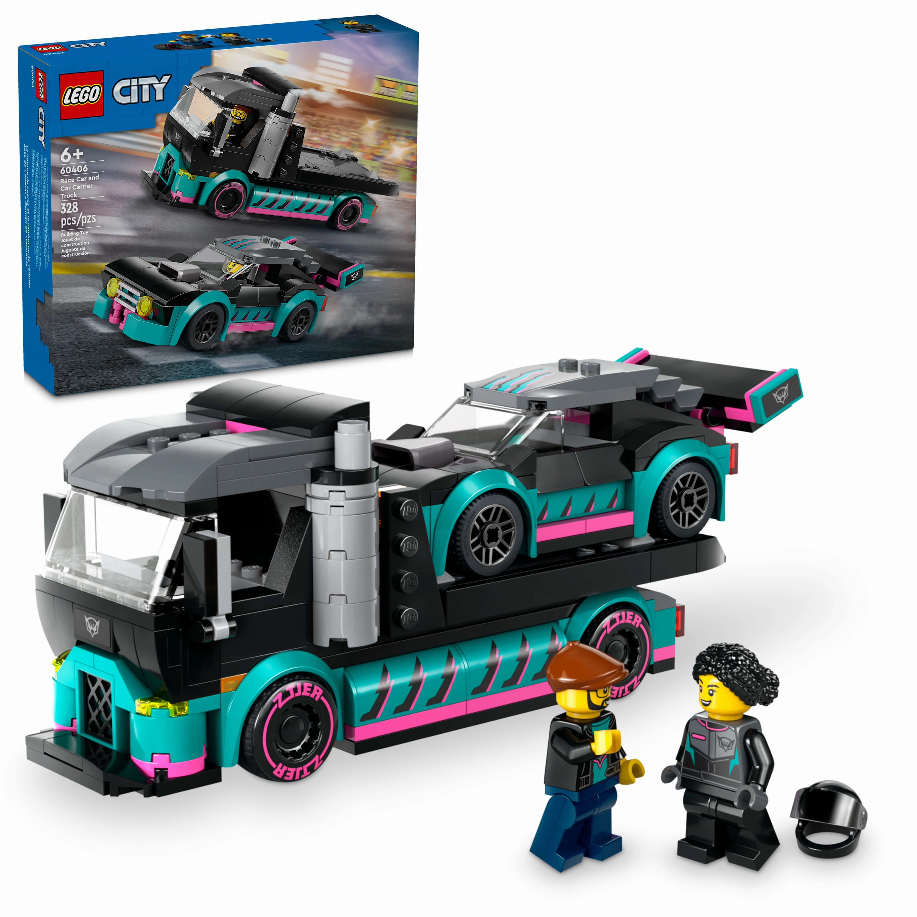 LEGO City 328-Piece Race Car and Car Carrier Truck Building Set 60406