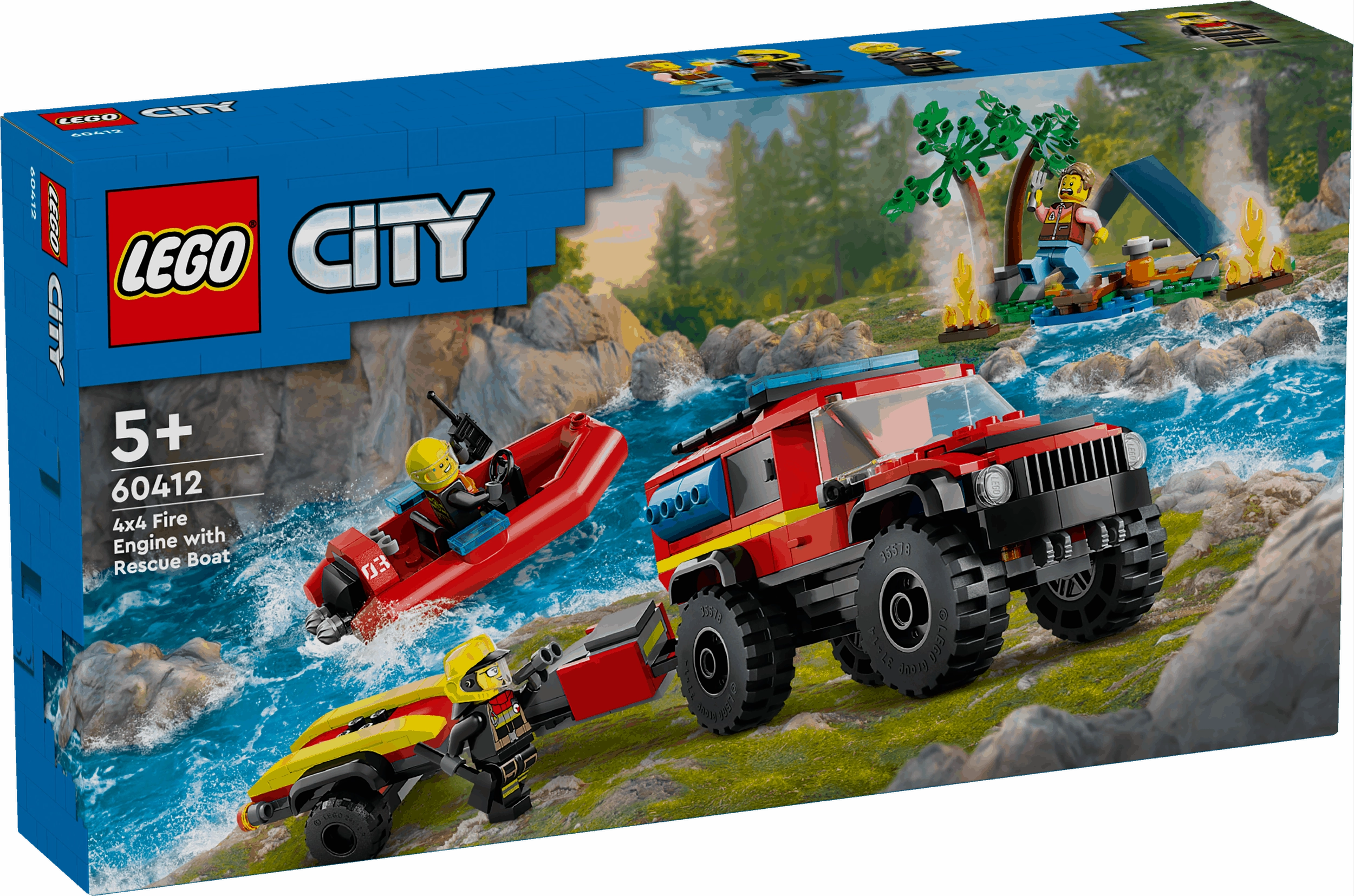 Lego City 60412 4x4 Fire Truck with Rescue Boat Set for Ages 5 and Up