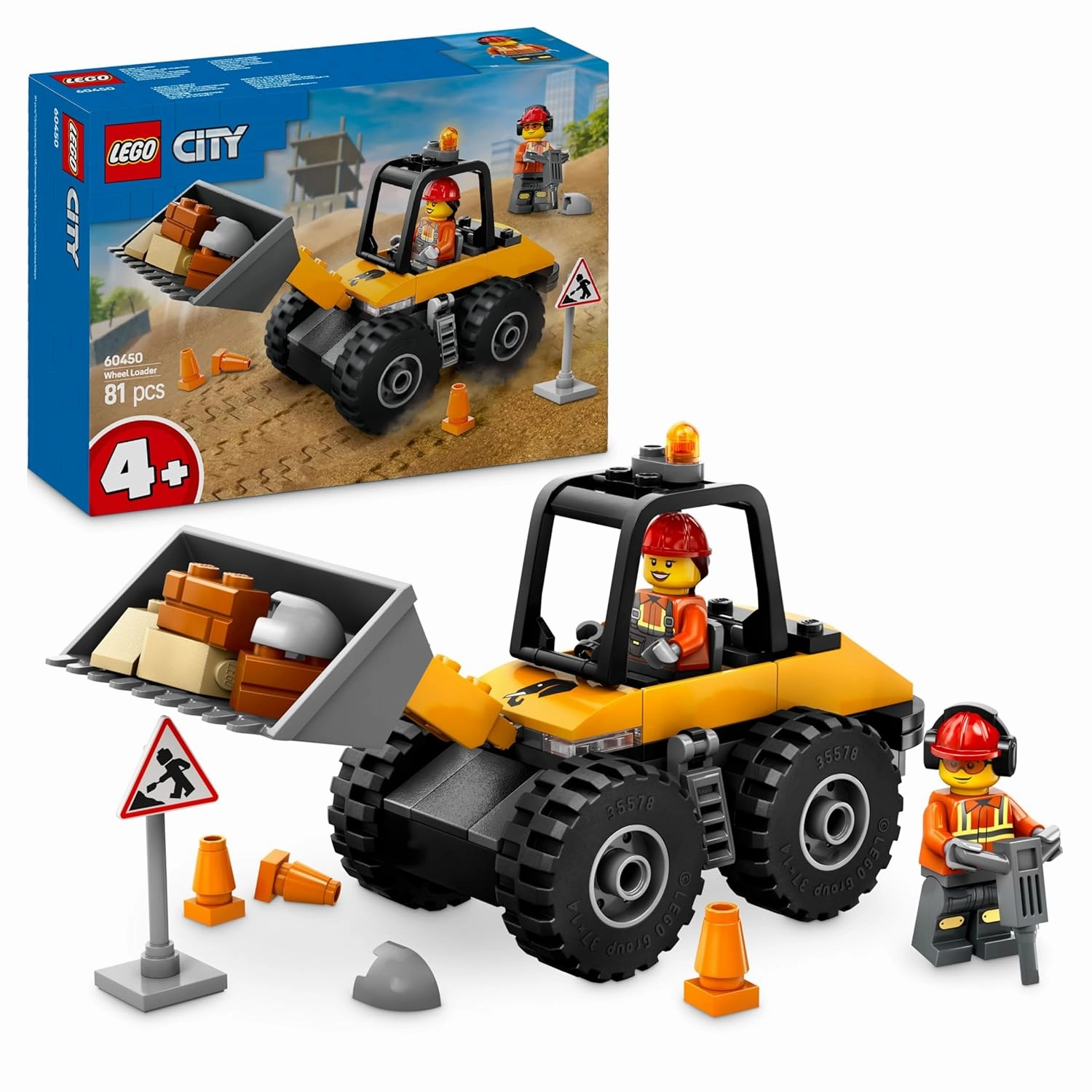 LEGO City Yellow Construction Wheel Loader Vehicle Building Kit For Ages 4 