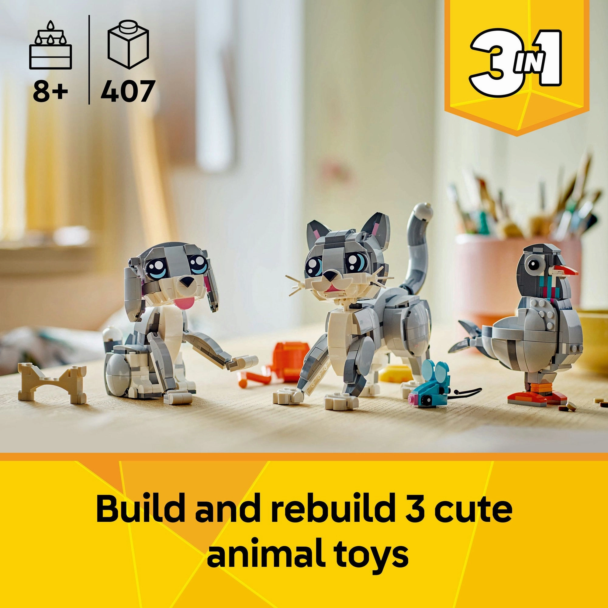 Lego Creator 3 in 1 31163 Playful Cat Rebuildable Toy for Ages 8 & Up
