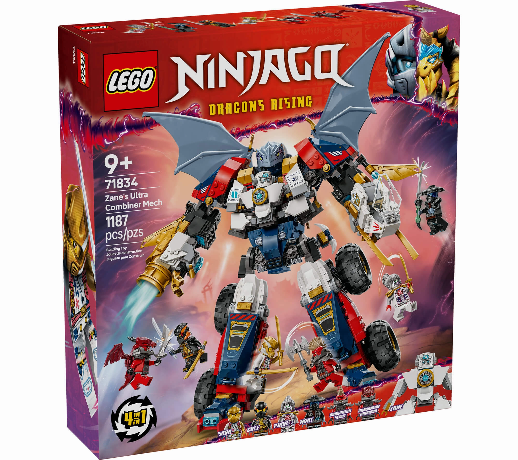 LEGO NINJAGO Zanes Ultra Combiner Mech 4-in-1 Building Set 71834