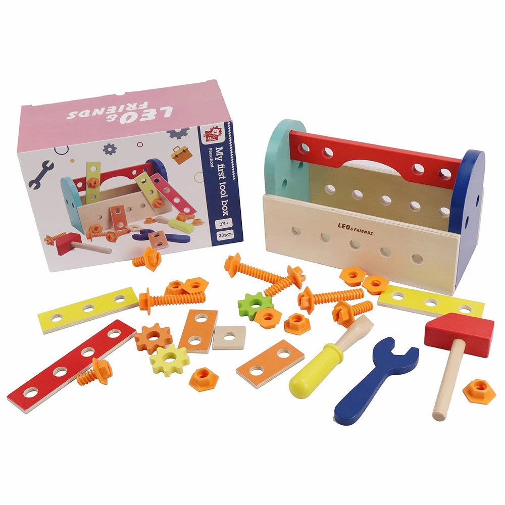 LEO & FRIENDS 28-Piece Wooden Tool Box Playset