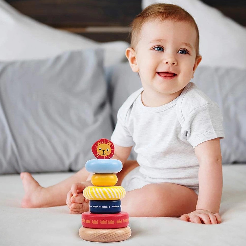 LEO & FRIENDS Lion-Top Wooden Stacking Ring Toy - Colorful