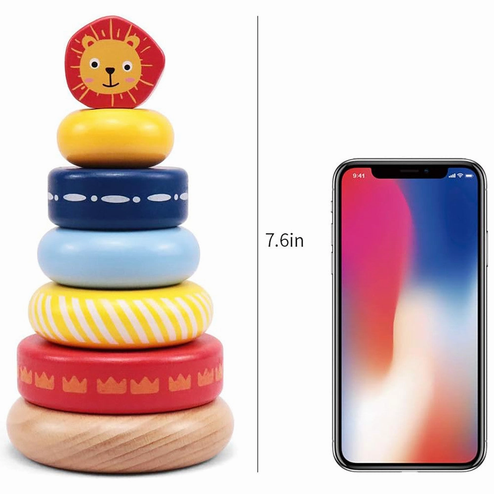 LEO & FRIENDS Lion-Top Wooden Stacking Ring Toy - Colorful