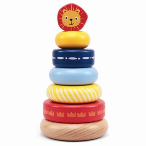 LEO & FRIENDS Lion-Top Wooden Stacking Ring Toy - Colorful