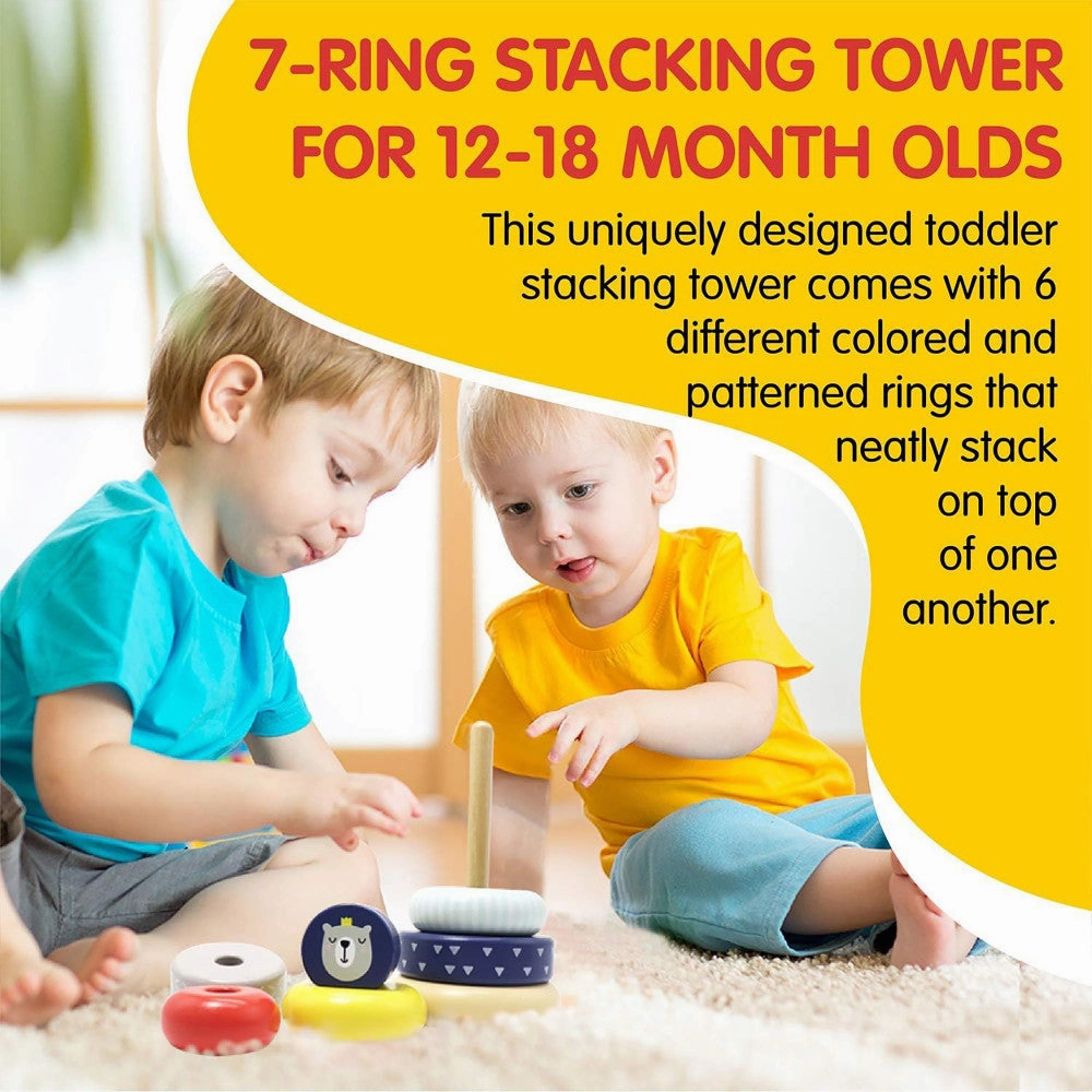LEO & FRIENDS Montessori-Approved Wooden Stacking Rings - Benny The Bear