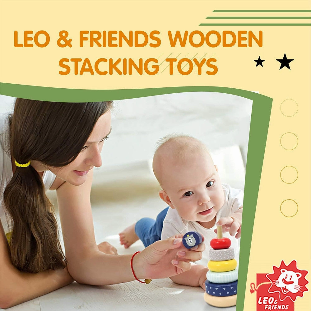 LEO & FRIENDS Montessori-Approved Wooden Stacking Rings - Benny The Bear