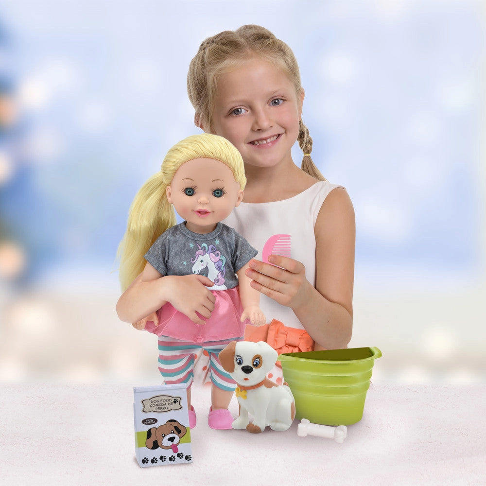 Lil Tots 14" Unicorn-Themed Talking Pet Grooming Playset with Doll - Pink/Grey/Green