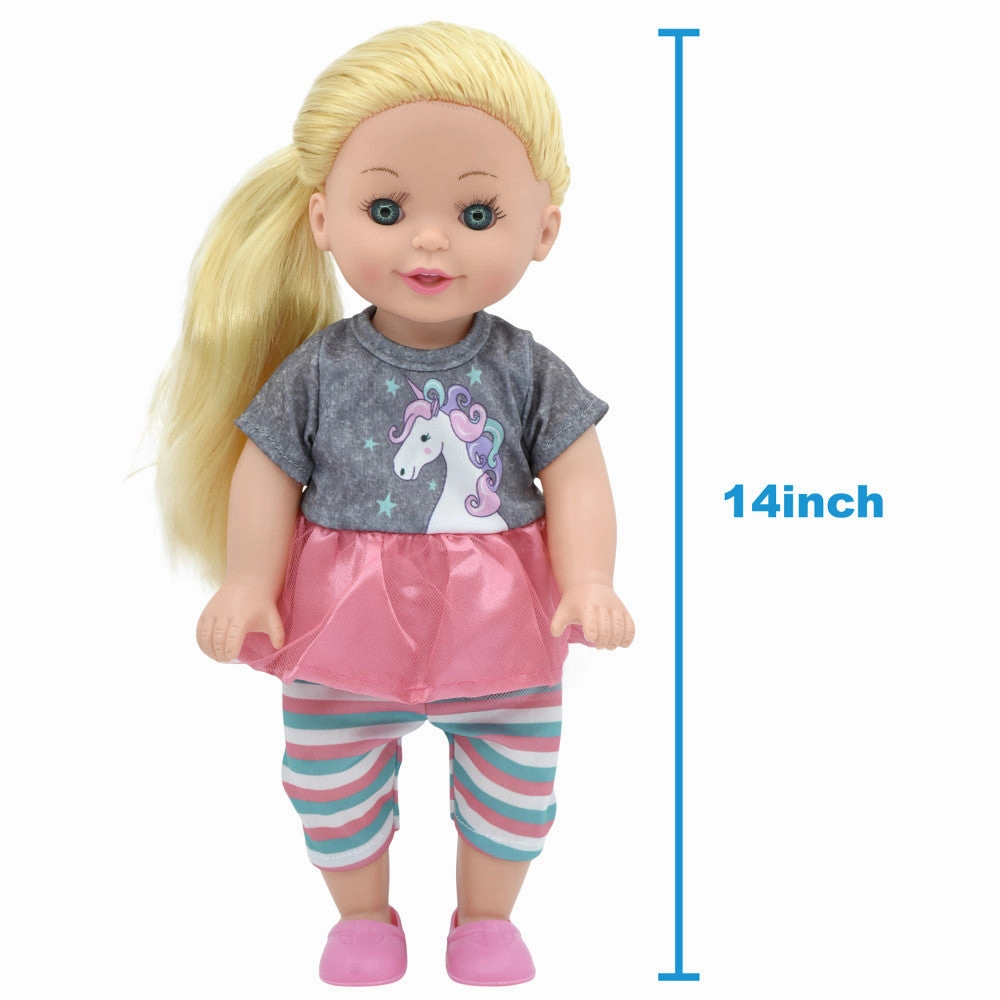 Lil Tots 14" Unicorn-Themed Talking Pet Grooming Playset with Doll - Pink/Grey/Green
