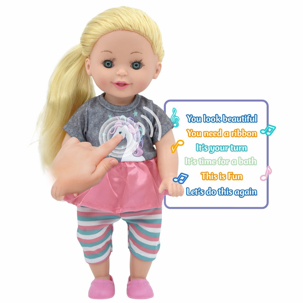 Lil Tots 14" Unicorn-Themed Talking Pet Grooming Playset with Doll - Pink/Grey/Green